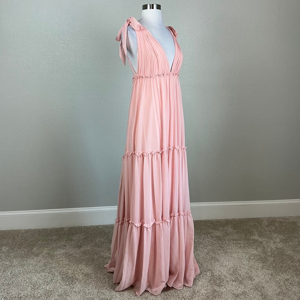 Mac Duggal 70188 Pink Maxi Dress Ruffled Chiffon Sleeveless V-Neck Gown Size 4 - Picture 3 of 12